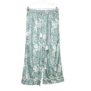 World Market Pajama Pants Small Medium Pull On Puppy Lounge Agua Floral Boho